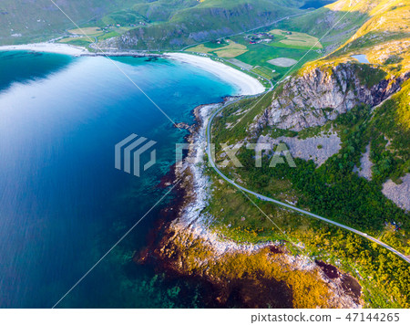 Seascape with sandy beach Lofoten Norway Seascape with sandy beach Lofoten Norway 47144265