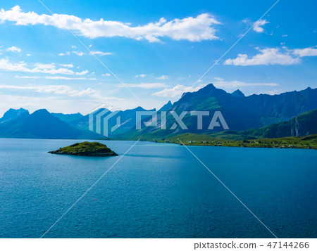 Fjord and mountains landscape. Lofoten Fjord and mountains landscape. Lofoten 47144266