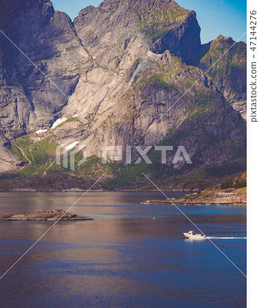 Fjord and mountains landscape. Lofoten islands Fjord and mountains landscape. Lofoten islands 47144276