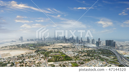 Aerial view of modern skyscrapers, Dubai, UAE. 47144320