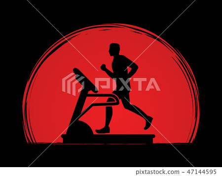 Man running on treadmill graphic vector. Man running on treadmill graphic vector. 47144595