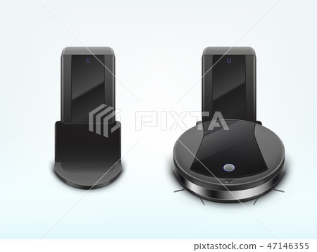 Robot vacuum cleaner on docking station vector 47146355