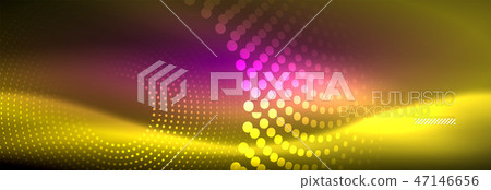 Yellow neon abstract background with dotted circles 47146656