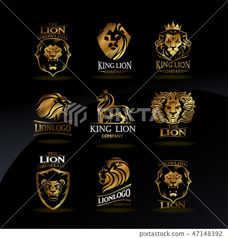 Emblems With Golden Lions Stock Illustration