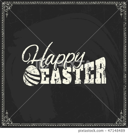 Happy Easter vector text logo on blackboard Happy Easter vector text logo on blackboard 47148489