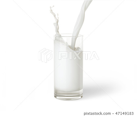 Pouring milk into a glass on white background. Pouring milk into a glass on white background. 47149183