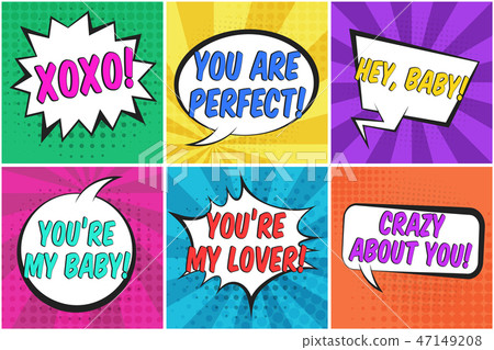 Cute St. Valentines retro comic speech bubbles set - Stock Illustration ...