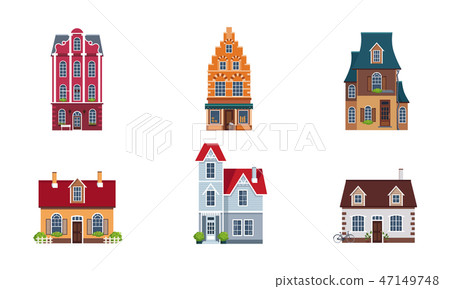 Building facades set, buildings, houses, cottages of different architectural styles vector 47149748