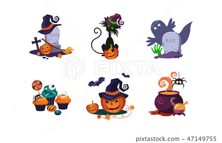 Halloween design elements set, scary symbols vector Illustration 47149755