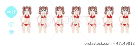 Set sprites emotions anime manga girls in bikini 47149818