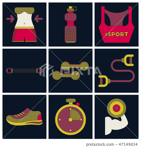Set of Icons in flat design Fitness equipment - Stock Illustration ...