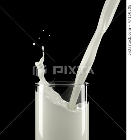 Pouring milk in glass with small splash. Close up. 47150508