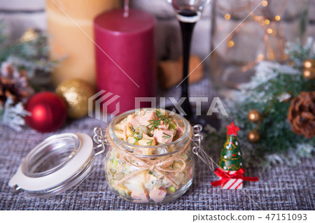 Traditional New Year Russian salad Olivier 47151093