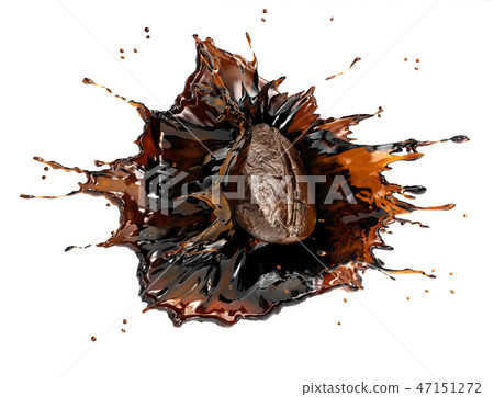 Coffee bean splashing in liquid coffee in the air. Coffee bean splashing in liquid coffee in the air. 47151272