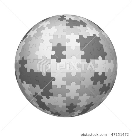 Gray jigsaw puzzle pieces pattern texture on ball or sphere shap Gray jigsaw puzzle pieces pattern texture on ball or sphere shap 47151472