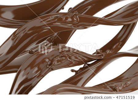 Liquid chocolate waves strips On white background. 47151519
