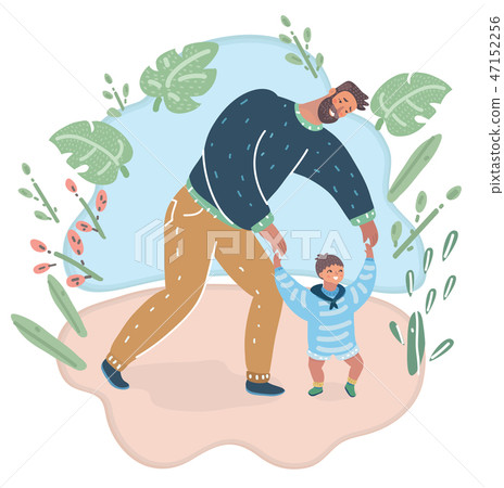 Baby taking first steps with fathers help Baby taking first steps with fathers help 47152256