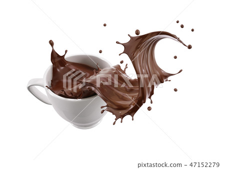 White Mug cup with liquid chocolate wave splash. 47152279