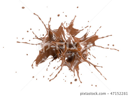 liquid chocolate splash explosion. on white. 47152281