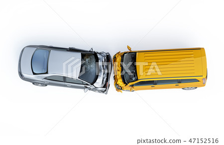 Two cars crashed in accident. Viewed from the top. 47152516