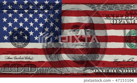 USA flag on a hundred us dollars banknote 47153104