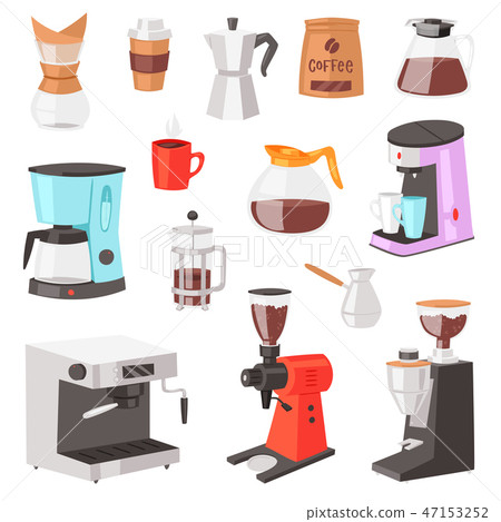 Coffee machine vector coffeemaker and coffee-machine for espresso drink with caffeine in cafe Coffee machine vector coffeemaker and coffee-machine for espresso drink with caffeine in cafe 47153252