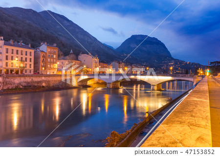 Church, Isere river and bridge in Grenoble, France Church, Isere river and bridge in Grenoble, France 47153852