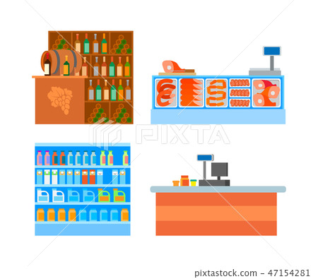 Supermarket Departments Counters Food Set Vector 47154281