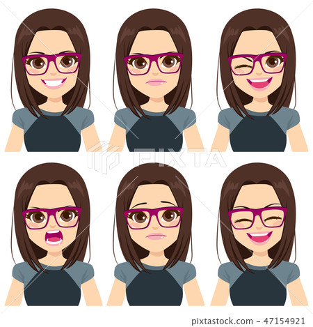 Teenager Girl Face Set Expressions 47154921