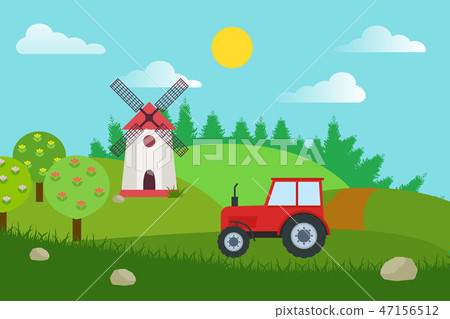 Rural Landscape. Vector Illustration. - Stock Illustration [47156512 ...