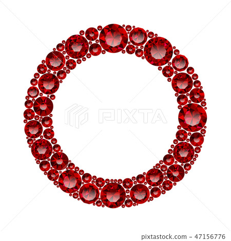 Round frame made of realistic red rubies with complex cuts 47156776