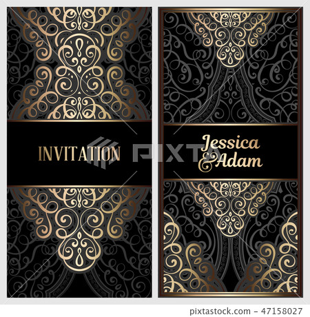 Black and gold luxury wedding invitation card  47158027