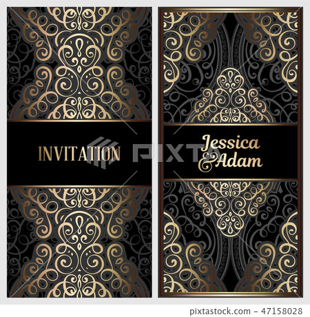 Black and gold luxury wedding invitation card  47158028