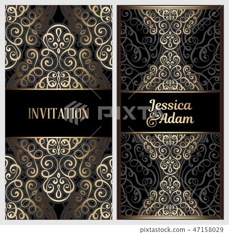 Black and gold luxury wedding invitation card  47158029
