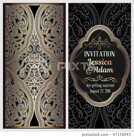 Black and gold luxury wedding invitation card 47158043