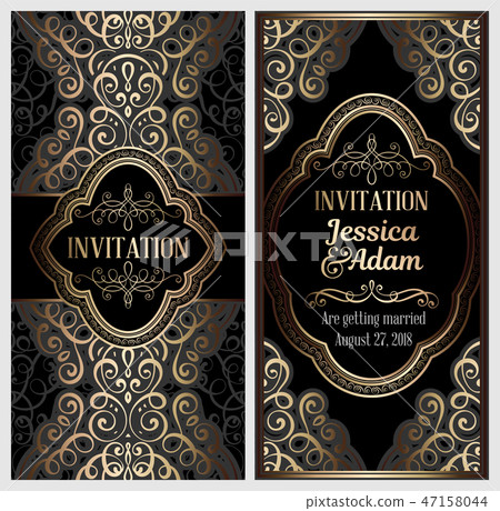 Black and gold luxury wedding invitation card 47158044