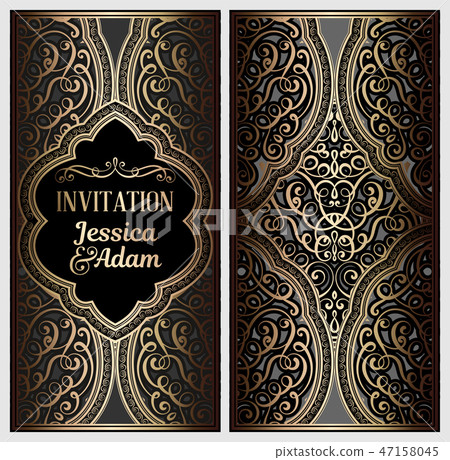 Black and gold luxury wedding invitation card 47158045