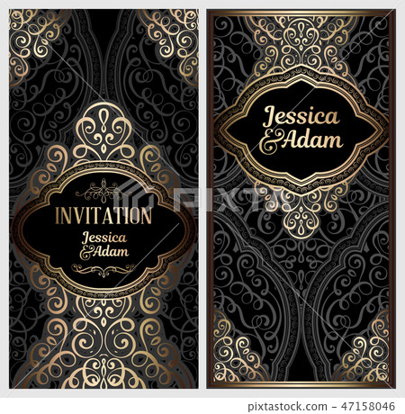 Black and gold luxury wedding invitation card Black and gold luxury wedding invitation card 47158046