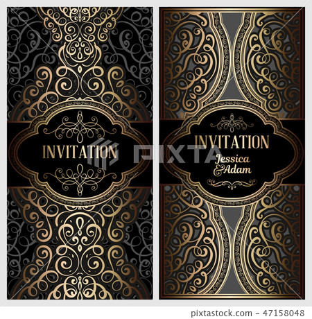 Black and gold luxury wedding invitation card Black and gold luxury wedding invitation card 47158048