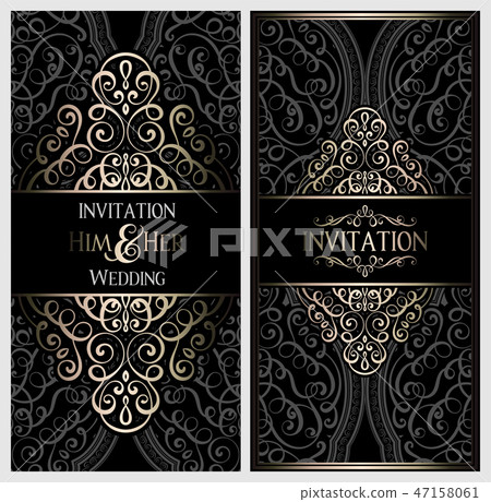 Black and gold luxury wedding invitation card 47158061
