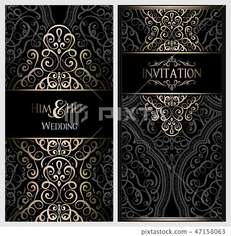 Black and gold luxury wedding invitation card 47158063