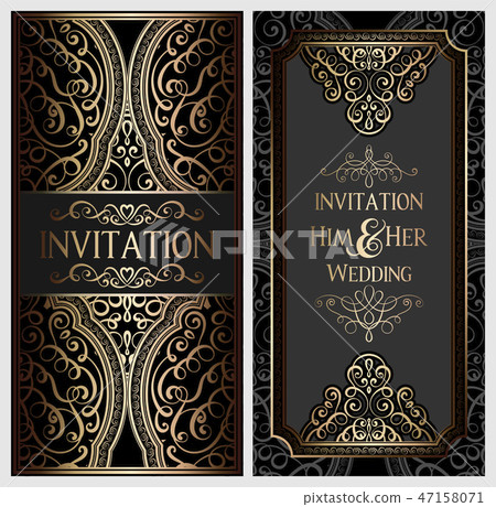 Black and gold luxury wedding invitation card 47158071