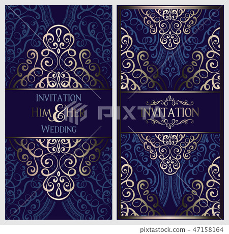 Wedding invitation card with gold shiny  47158164