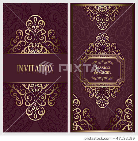 Wedding invitation card with gold shiny  47158199