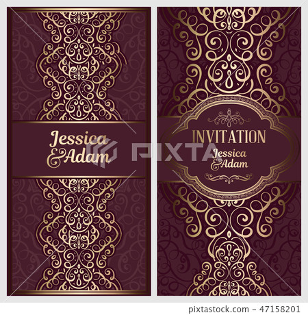 Wedding invitation card with gold shiny  47158201