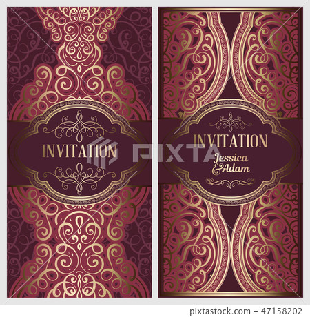 Wedding invitation card with gold shiny  47158202