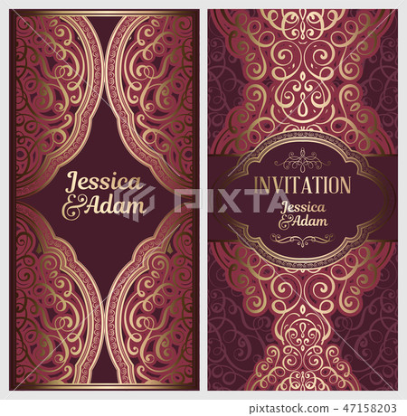 Wedding invitation card with gold shiny Wedding invitation card with gold shiny 47158203