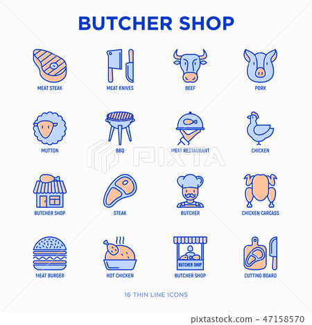 Butcher shop thin line icons set 47158570