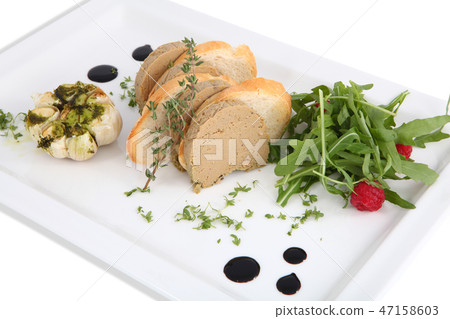 Pate with slices of white bread on platter Pate with slices of white bread on platter 47158603