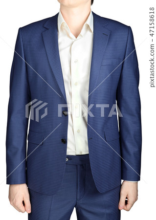 Blue mens suit, in fine checkered, on white Blue mens suit, in fine checkered, on white 47158618
